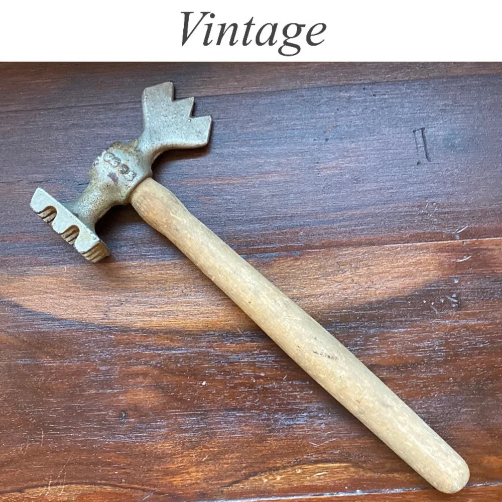 Vintage Primitive Farmhouse Meat Tenderizer Hammer Mallet Wood Handle Tool
